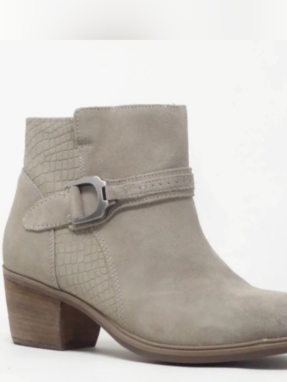 CLARKS Ladies Suede Ankle Boot with Buckle Strap - Taupe